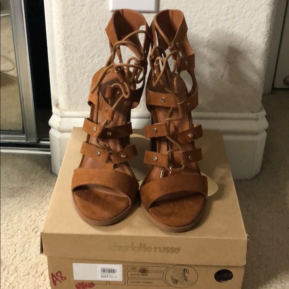 Cognac suede heels